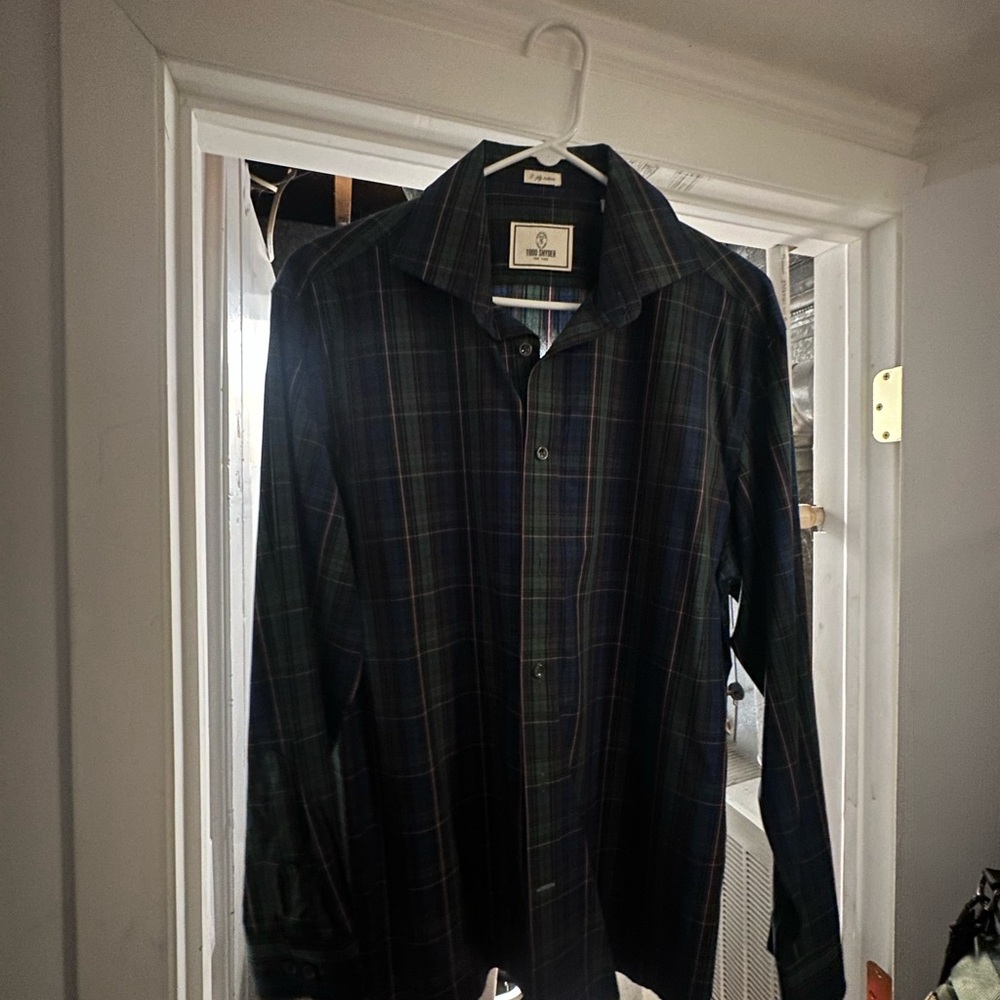 Todd Snyder Black and Green Plaid Shirt